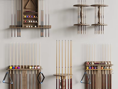 Elegant Wall Mounted Billiard Cue Storage Racks With Ball Display Shelves 3d model