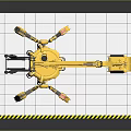 Yellow Functional Engineering Vehicle with Mechanical Arm Claw Tracks Warning Tape and Grid Background 3d model