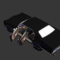 Vintage Black Classic Sedan With Open Doors Illuminated Headlights And Visible Interior