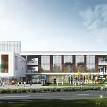 Modern Multi story School Building With Glass Facade Green Lawns And Outdoor Playground
