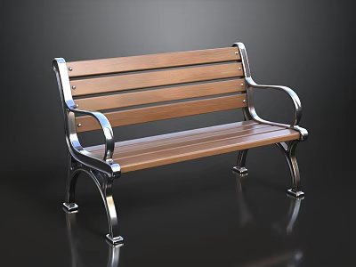Wooden Slat Outdoor Bench With Metal Armrests And Sturdy Frame 3d model