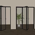Modern Folding Doors With Black Frames Clear Glass And Green Plant In Interior