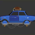 Blue Car With Luggage On Roof And Yellow Wheels In Cartoon Design