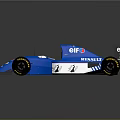 Blue Formula Race Car with Aerodynamic Design ELF Warranty Logos Rear Wing and Black Wheels