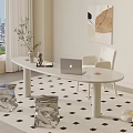 Cream wind desk negotiation desk writing desk computer desk 3d model