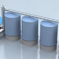 Industrial Equipment Featuring Large Blue Storage Tanks Conveyor System And Building