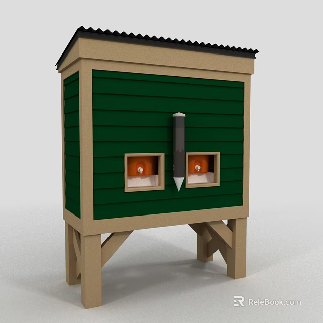 Outdoor Wooden Feeding Station With Green Sides Beige Frame And Orange Windows 3d model 