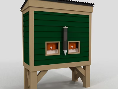 Outdoor Wooden Feeding Station With Green Sides Beige Frame And Orange Windows 3d model