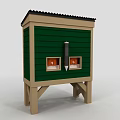 Outdoor Wooden Feeding Station With Green Sides Beige Frame And Orange Windows