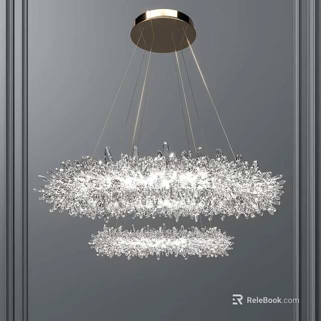 Modern Crystal Chandelier Design with Double Layer Hanging Lighting Fixture 3d model