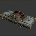 Rusty Vintage Car With Blue And Red Weathered Exterior Body Design
