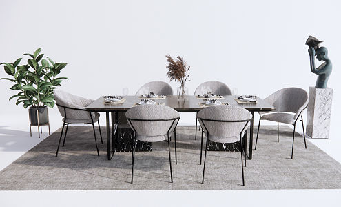 Modern Dining Table and Chair Combination Dining Table and Chair Marble Dining Table and Chair Leisure Chair 3d model