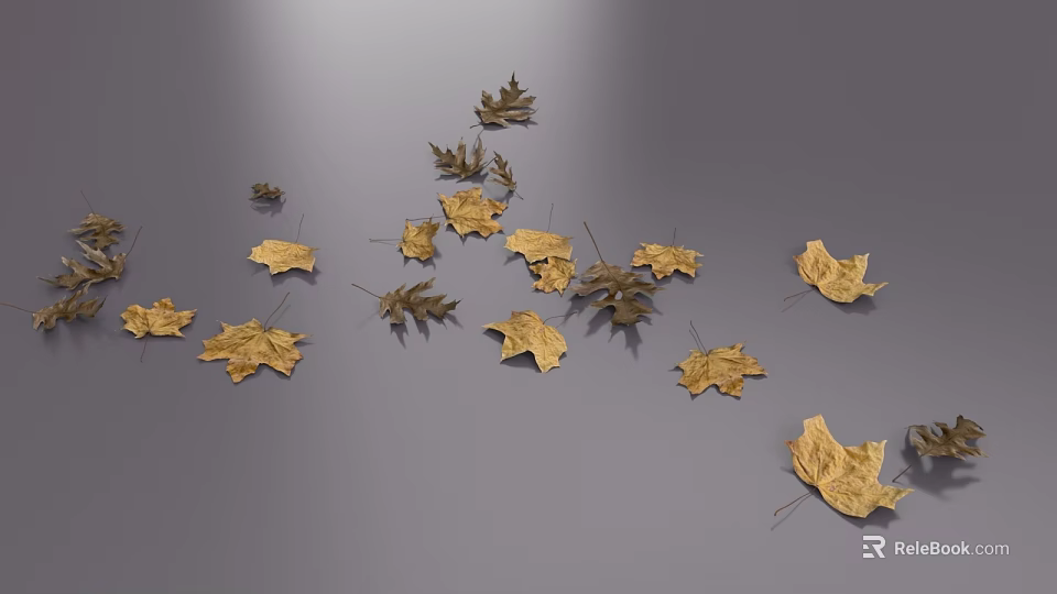 Scattered Dry Leaves on Gray Background with Natural Fallen Texture 3d model