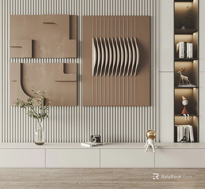 Modern Wall Decor Design With Geometric Patterns Striped Panels And Decorative Accents 3d model
