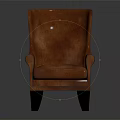Brown Leather Single Sofa With Tufted Back Armrests And Dark Wooden Legs