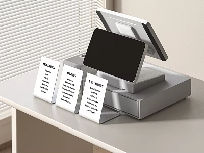 Retail POS Payment Terminal With Digital Screen And Cash Credit Debit Card Signs 3d model