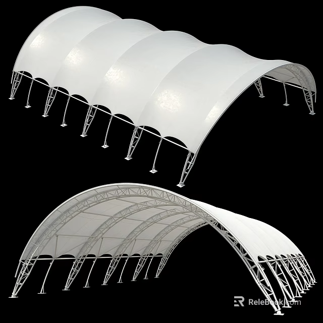 White Curved Membrane Structure Building With Metal Support Frames Design 3d model