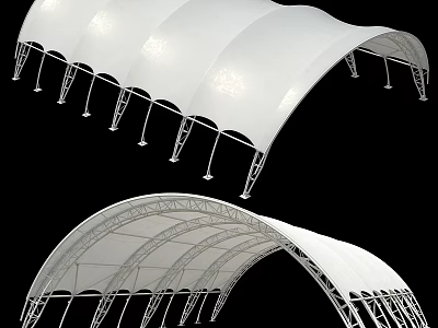 White Curved Membrane Structure Building With Metal Support Frames Design 3d model