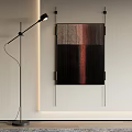 Modern Interior With Abstract Painting And Black Floor Lamp On White Wall