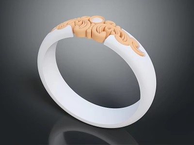 Exquisite White Band Ring Jewelry With Intricate Golden Floral Design Details 3d model