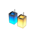 Two Contemporary Transparent Washbasins In Blue And Yellow With Chrome Faucets