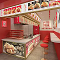 Shopping Mall Chinese Food Shop With Red Decor Food Display Counter And Stools