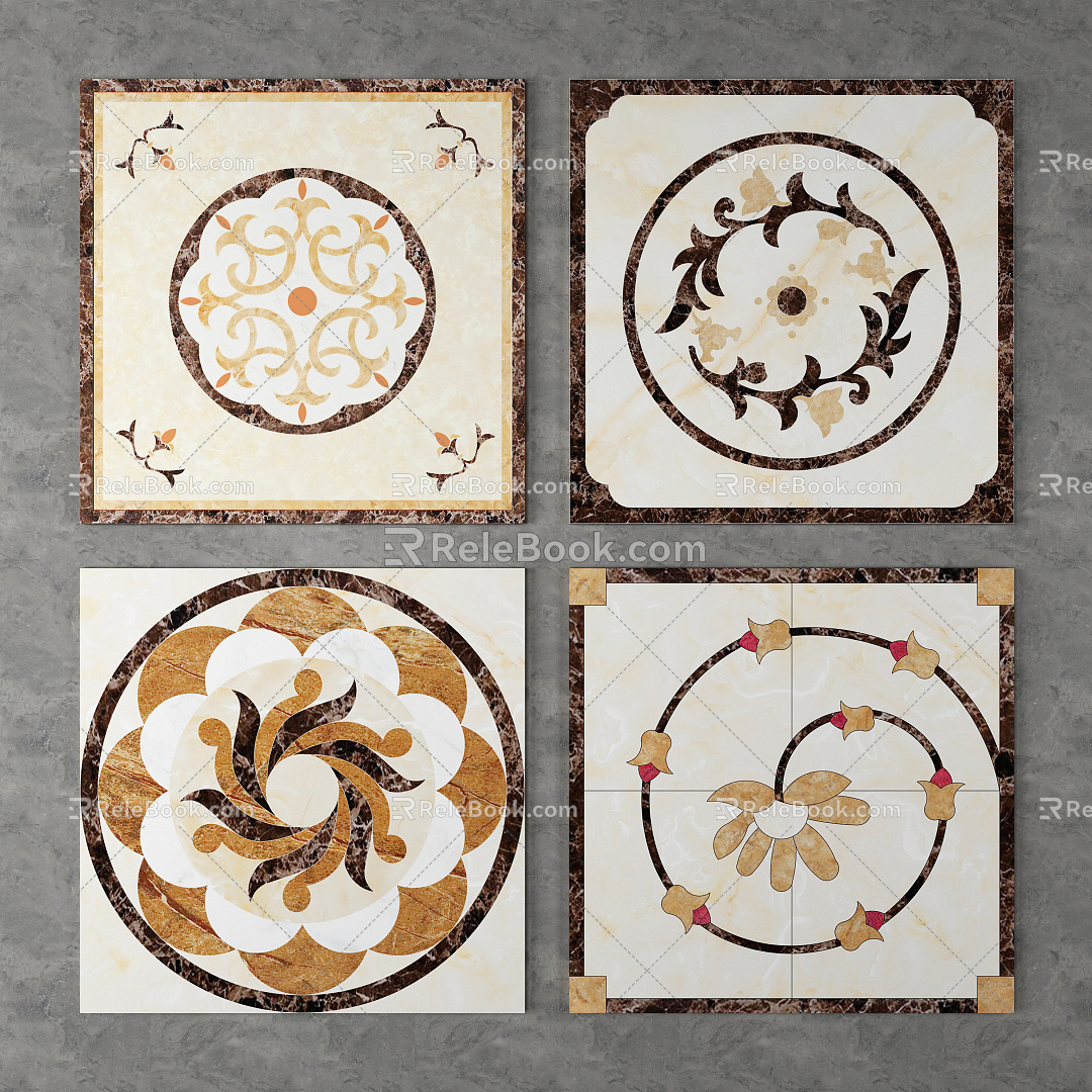 European-style floor tile floor mosaic tile 3d model