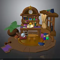 Magical Workbench Scene With Wooden Shelves Bottles Candles And Magic Items