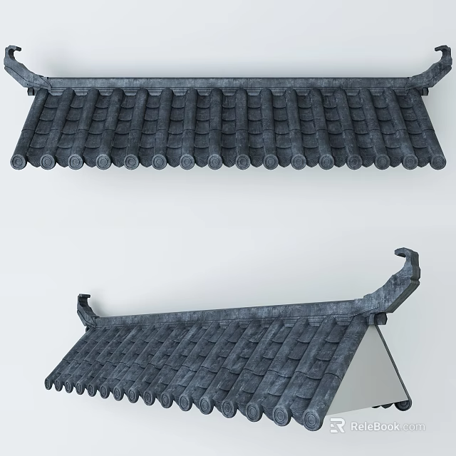 Traditional Chinese Sloped Roof Components Featuring Tiles And Curved Eaves Design 3d model 