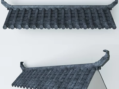 Traditional Chinese Sloped Roof Components Featuring Tiles And Curved Eaves Design 3d model