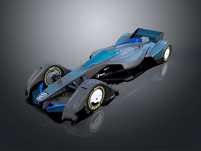 Futuristic Race Car With Sleek Design Blue Accents Large Wheels And Rear Wing 3d model