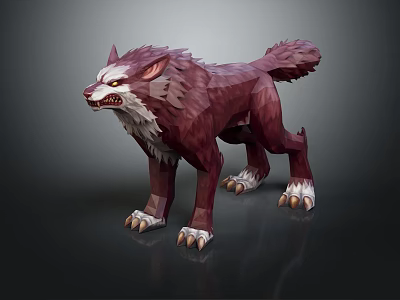 Low Poly Red Wolf Character Fierce Sharp Teeth 3D Model Design 3d model