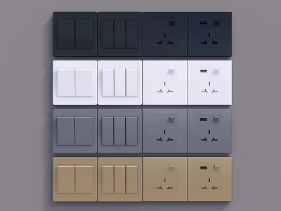 Modern Switch And Socket Panels In Various Colors And Styles For Home Use 3d model