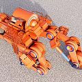 Orange Sci Fi Mechanical Vehicle With Multiple Wheels Intricate Design And Small Cockpit