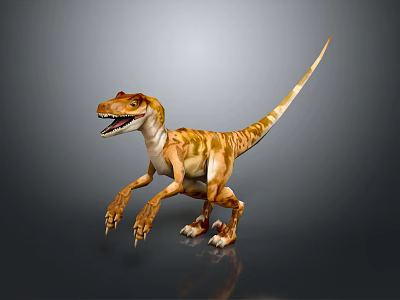 3D Dinosaur Character With Brown Yellow Striped Skin And Dynamic Standing Pose 3d model