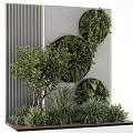 Living Plant Wall with Circular Green Decorations on Gray Concrete Wall and Surrounding Potted Plants