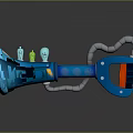 Blue Horn Shaped Weapon With Green Components Orange Details And Metal Pipes