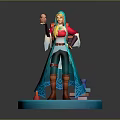 Game Movie Character With Blonde Hair Blue Cloak Holding Pink Object On Blue Hexagonal Base