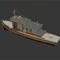 Classic Wooden Water Transportation Boat With Gray Roof Small Windows Lifebuoy And White Deck