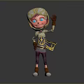 Cartoon Man In Golden Decorated Armor Helmet Raising Hand Purple Pants Silver Shoes Gray Background