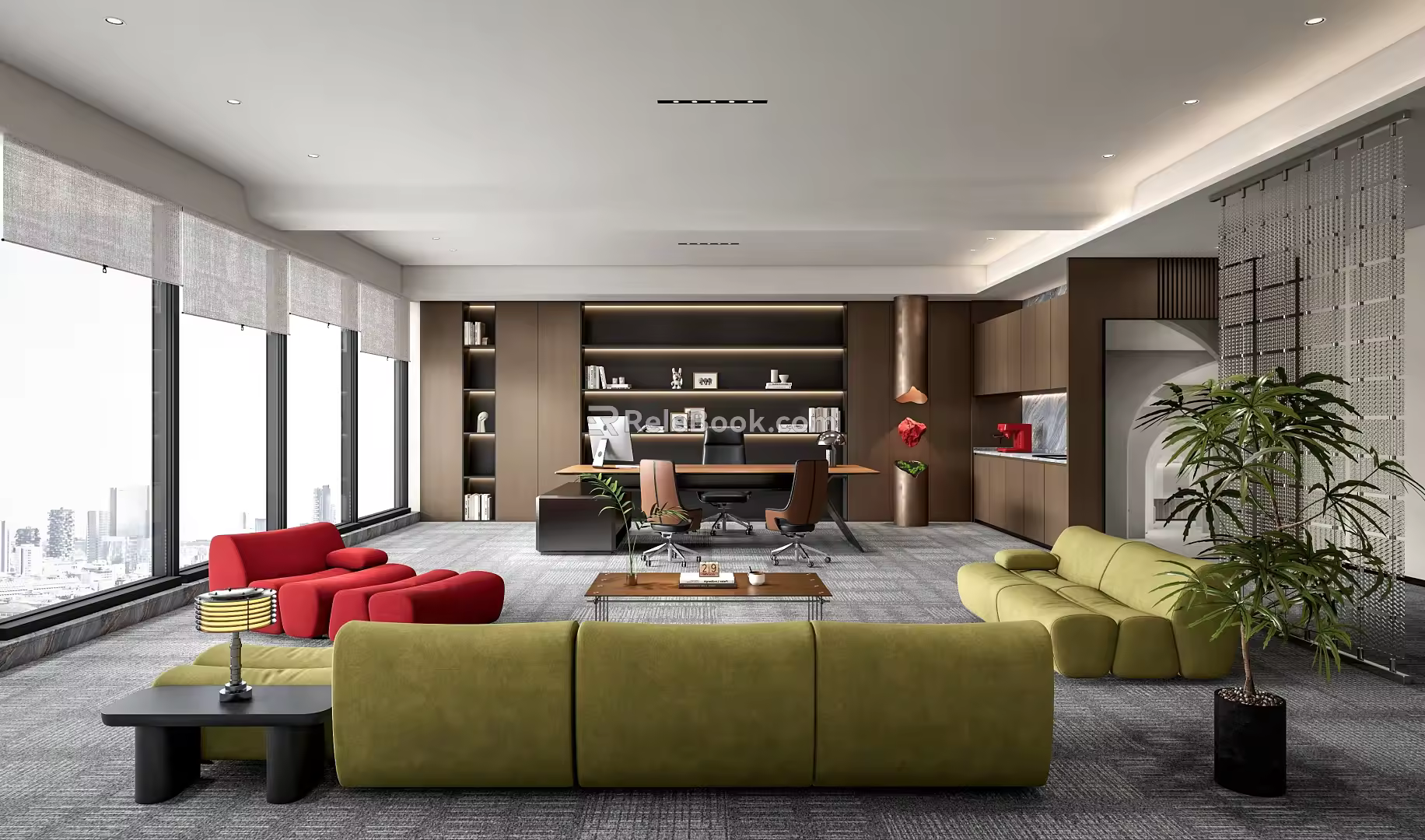 Modern Italian General Manager's Office Poliform Manager Office Desk Bamboo Sofa Office Sofa Office Chair Screen Partition 3d model