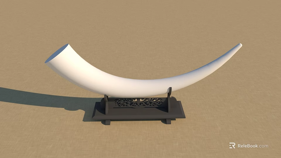 White Curved Sculpture Carving Displayed on Black Base with Intricate Pattern and Light Brown Background 3d model 