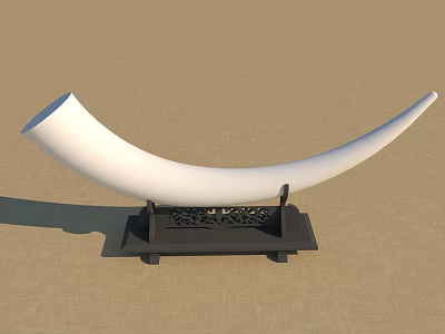 White Curved Sculpture Carving Displayed on Black Base with Intricate Pattern and Light Brown Background 3d model