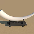 White Curved Sculpture Carving Displayed on Black Base with Intricate Pattern and Light Brown Background