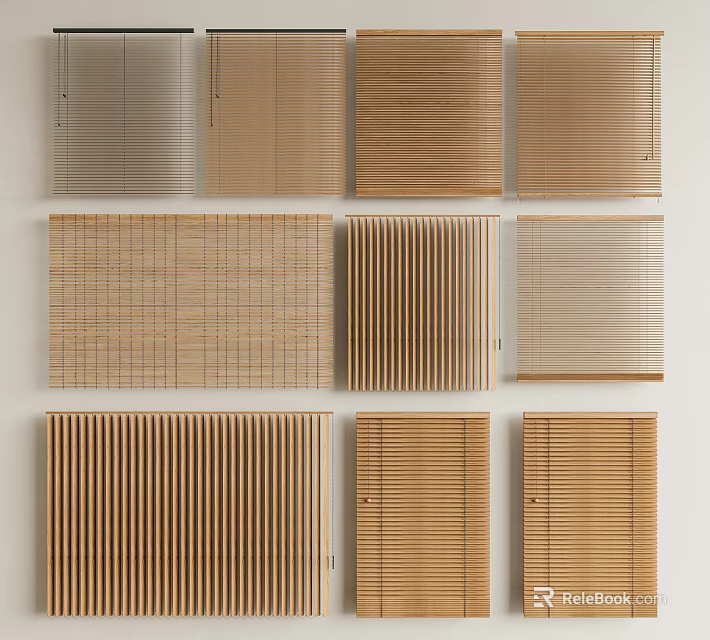 Various Styles Of Window Blinds Including Bamboo And Wooden Designs For Home Decor 3d model 