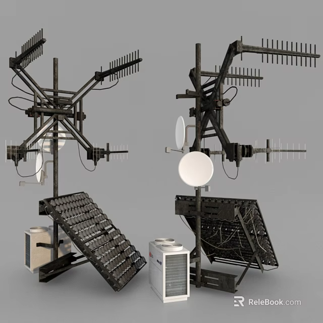 Satellite Dishes Solar Panels And Air Conditioning Units With Antenna Arrays 3d model 
