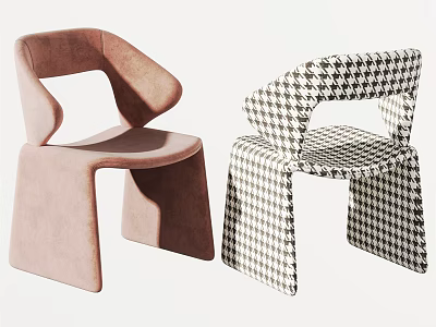 Stylish Contemporary Leisure Chairs With Pink Velvet And Black White Houndstooth Upholstery 3d model