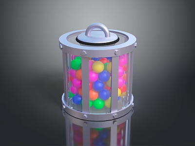 Transparent Storage Furniture With Top Handle And Colorful Balls Inside 3d model