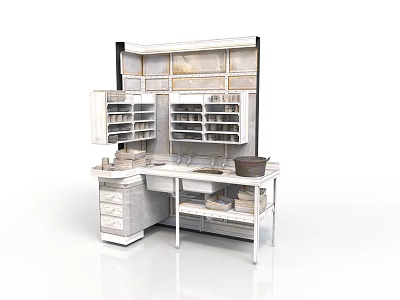 Modern Kitchen Workbench With Storage Shelves Drawers And Spacious Countertop 3d model