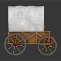 Vintage Covered Wagon With Wooden Frame White Canvas Cover And Four Wheels
